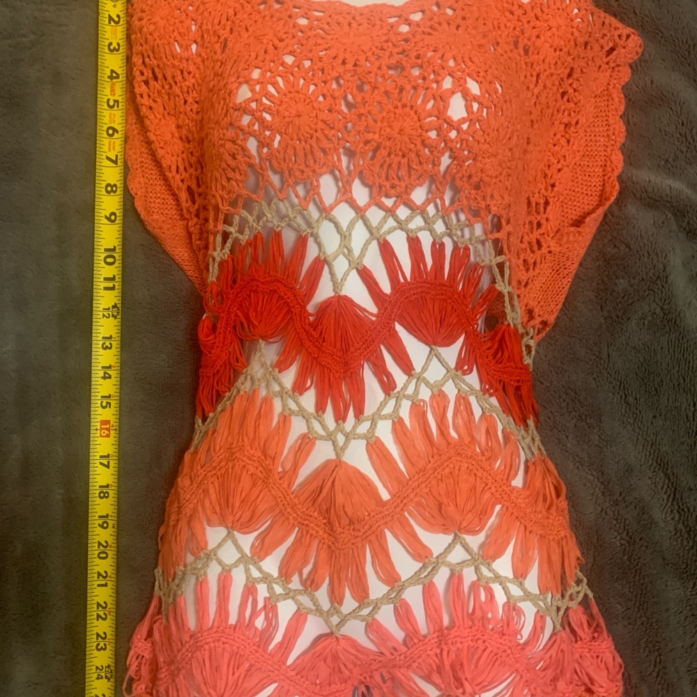 Fever Orange and Red Crochet Swim Coverup